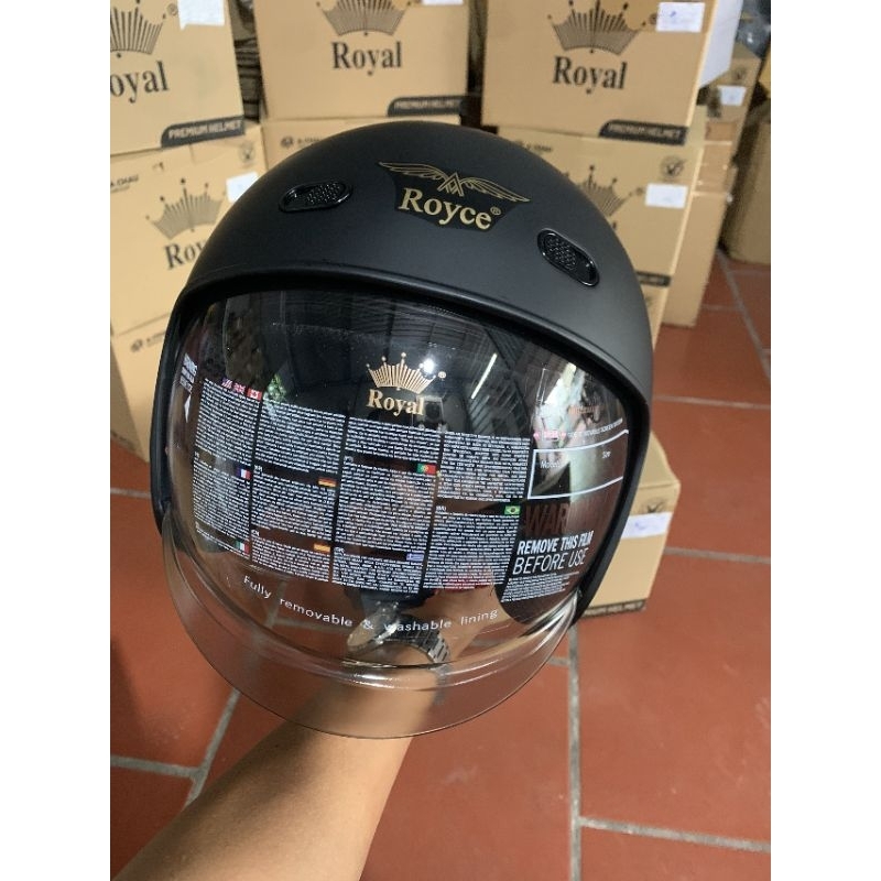 Mũ bảo hiểm kính âm royal royce m139 chính hãng - Nón bảo hiểm dấu kính royce đen nhám bảo hành 12 tháng
