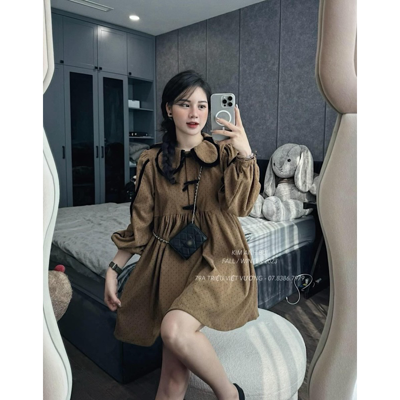 Váy Nhung Babydoll Chấm Bi Kim Anh Bùi