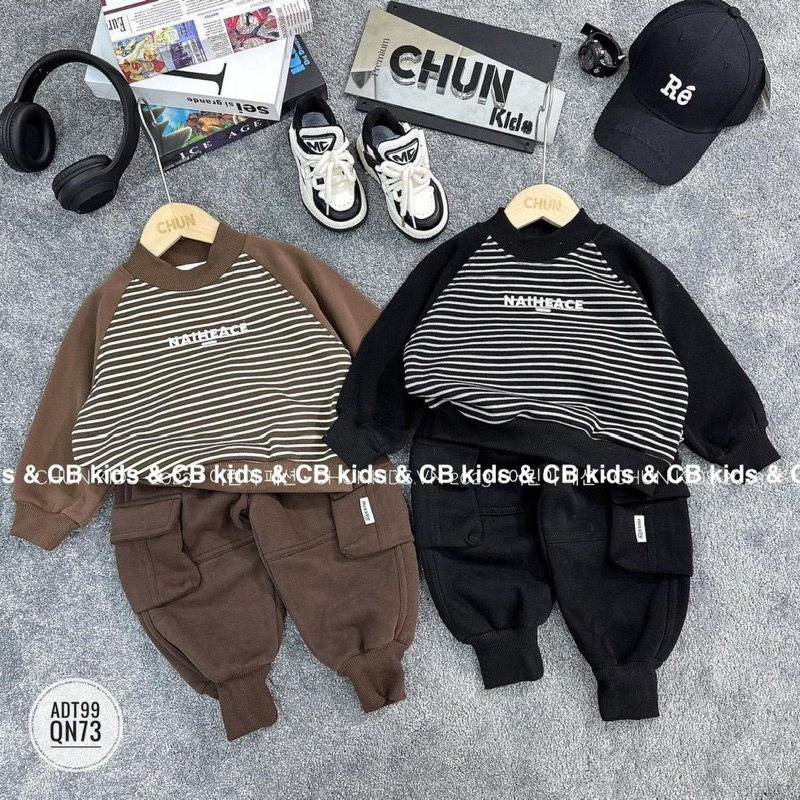 Sét bộ quần áo bé trai dài tay thu đông vải nỉ hai da đẹp