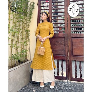 Áo dài cách tân nữ gấm caro đính ngọc hh15