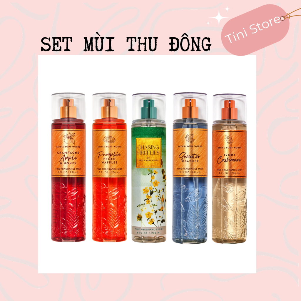 Set body mist Bath and Body Works 5 chai chiết 10mL theo chủ đề