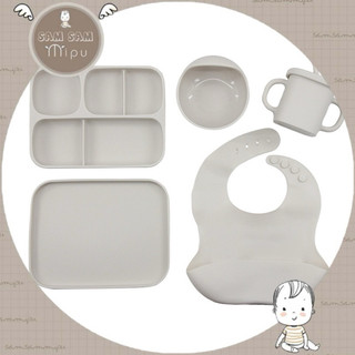Ảnh thật Set 5 món ăn dặm Silicon Cao Cấp Bé có đế hít chống đổ - Shop Mẹ Sam