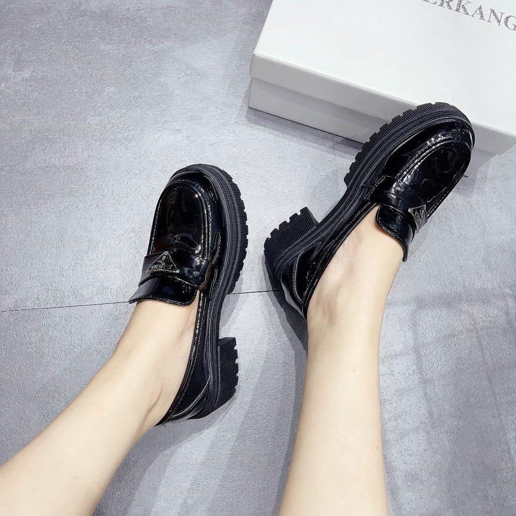 Giày Lười Nữ Prada Kiểu Dáng Thời Trang, Sục Da Bóng Đế Cao 5cm MT-002