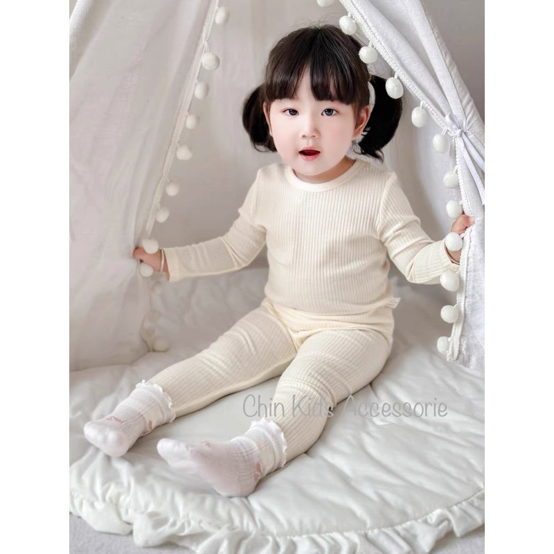 Bộ dài tay gân tăm vải xuất Hàn mềm mại cho bé trai, gái