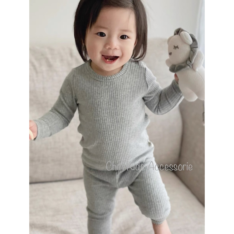 Bộ dài tay gân tăm vải xuất Hàn mềm mại cho bé trai, gái