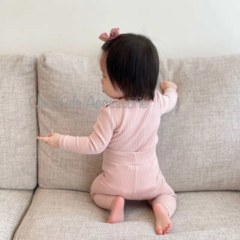 Bộ dài tay gân tăm vải xuất Hàn mềm mại cho bé trai, gái