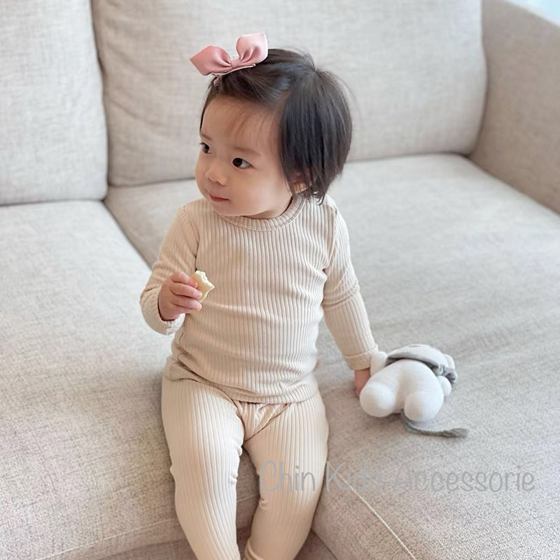 Bộ dài tay gân tăm vải xuất Hàn mềm mại cho bé trai, gái