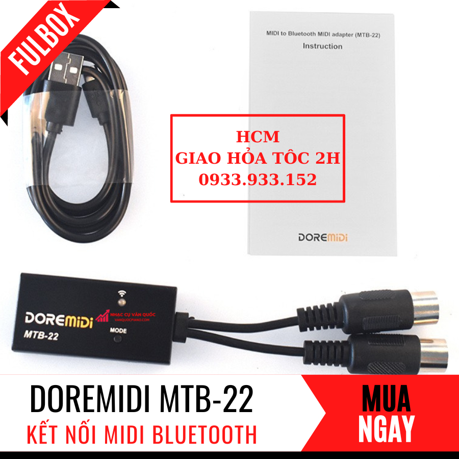 Cáp Midi Không Dây Đầu Cắm Tròn 5 Chân Doremidi MTB22 Bluetooth 5.0 Tốc Độ Cao Cho Đàn Piano, Organ MTB-22