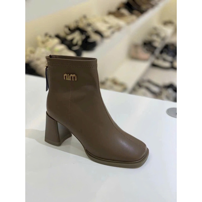 Bốt nữ da lì gót vuông 5cm khoá sau 3 màu dễ phối đồ