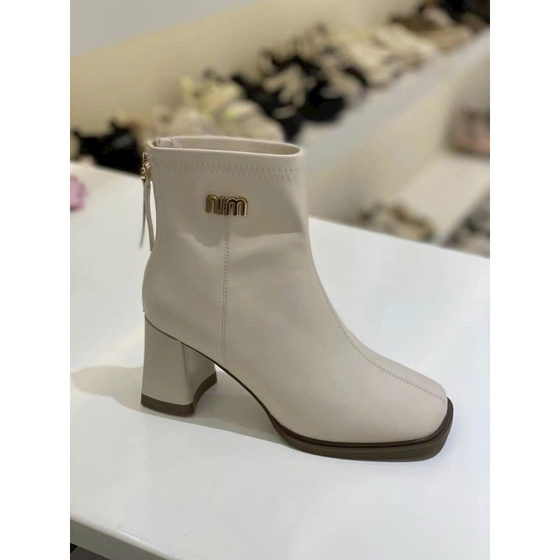 Bốt nữ da lì gót vuông 5cm khoá sau 3 màu dễ phối đồ