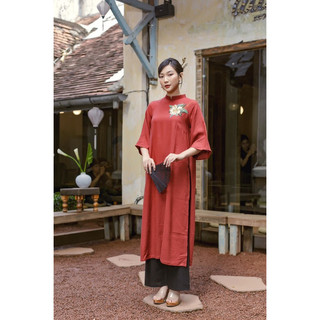 [Bigsize] Áo dài lụa tây thi bigsize thêu hoa ngực