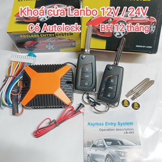 (12V / 24V) Bộ khóa cửa Remote Lanbo có Autolock - Tặng phôi chìa, tặng logo - BH 12 tháng - HD lắp đặt