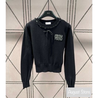 Áo Len Dài Tay Miumiu Kèm Nơ Cổ Trơn Basic Cao Cấp Freesize