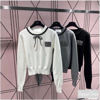 Áo Len Dài Tay Miumiu Kèm Nơ Cổ Trơn Basic Cao Cấp Freesize