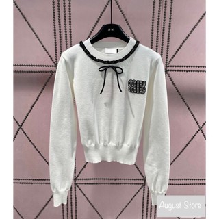 Áo Len Dài Tay Miumiu Kèm Nơ Cổ Trơn Basic Cao Cấp Freesize