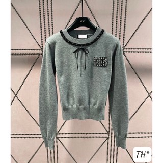Áo Len Dài Tay Miumiu Kèm Nơ Cổ Trơn Basic Cao Cấp Freesize