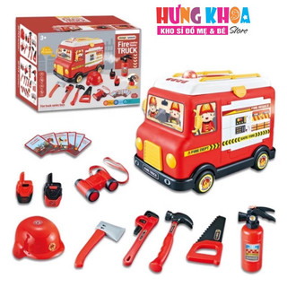 Xe Đồ Chơi - Xe Cứu Hoả kèm dụng cụ 22 chi tiết có mũ cho bé yêu