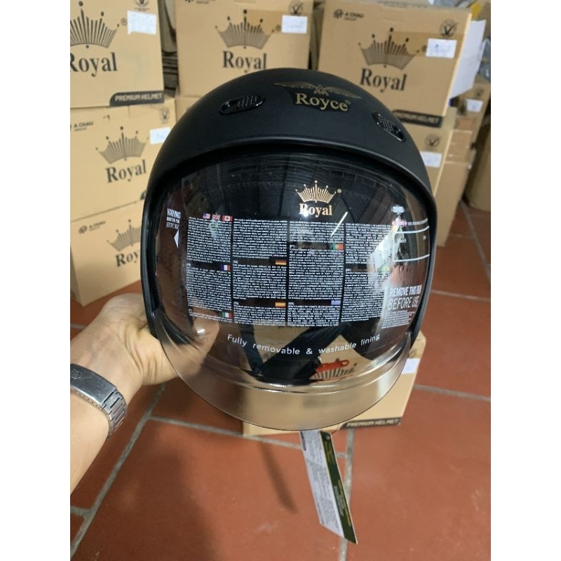 Mũ bảo hiểm kính âm royal royce m139 chính hãng - Nón bảo hiểm dấu kính royce đen nhám bảo hành 12 tháng