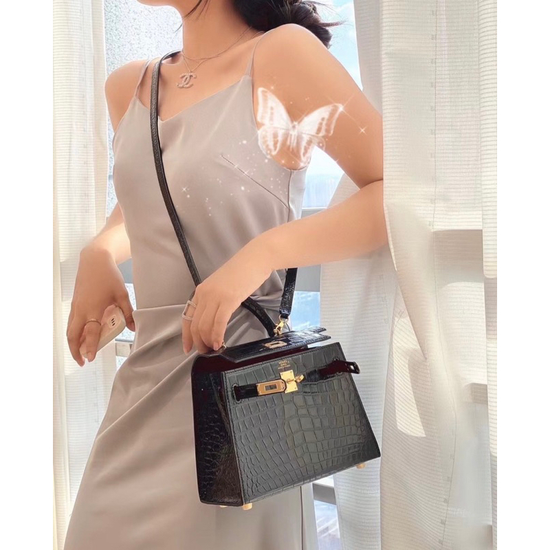 Túi hm kellyy da epsom da cá sấu tag trắng charm ngựa khăn lụa size 25cm fullbox