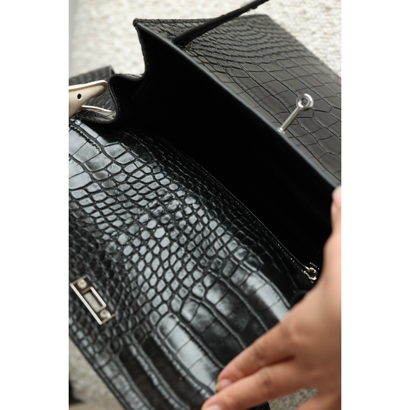 Túi hm kellyy da epsom da cá sấu tag trắng charm ngựa khăn lụa size 25cm fullbox