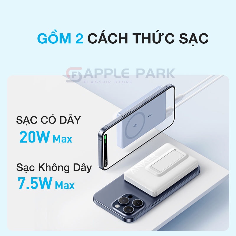 Sạc Dự Phòng Không Dây Từ Tính Anker MagGo A1652 A1642 PD 20W 10000mAh,Cho 12/13/14/15 Series,Sạc K Dây 15W,Bảo Hành 12T