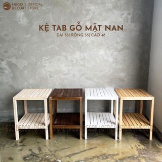Kệ tab đầu giường mặt nan kệ tab gỗ sồi mặt liền giá gỗ mặt kính cao cấp tự lắp ráp