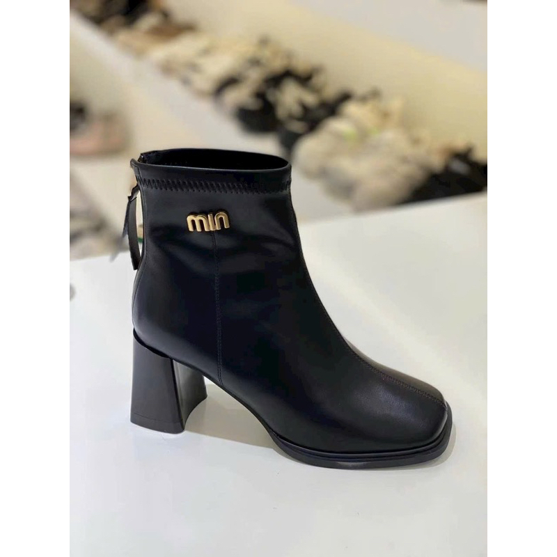 Bốt nữ da lì gót vuông 5cm khoá sau 3 màu dễ phối đồ