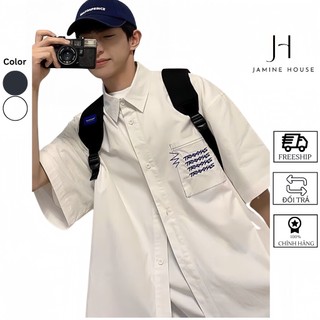 Áo Sơ Mi Nam Nữ JAMINE HOUSE Lụa Mango Form Rộng Tay Lỡ Thiết Kế 2 Màu THÊU LOGO CóTúi Trước Unisex
