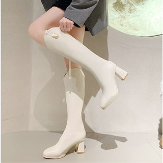 Bốt đùi nữ đế 8phân kéo khoá gót Vàng, khuy vàng da bóng da mềm không đau chân mã LC 33 sale 3.3