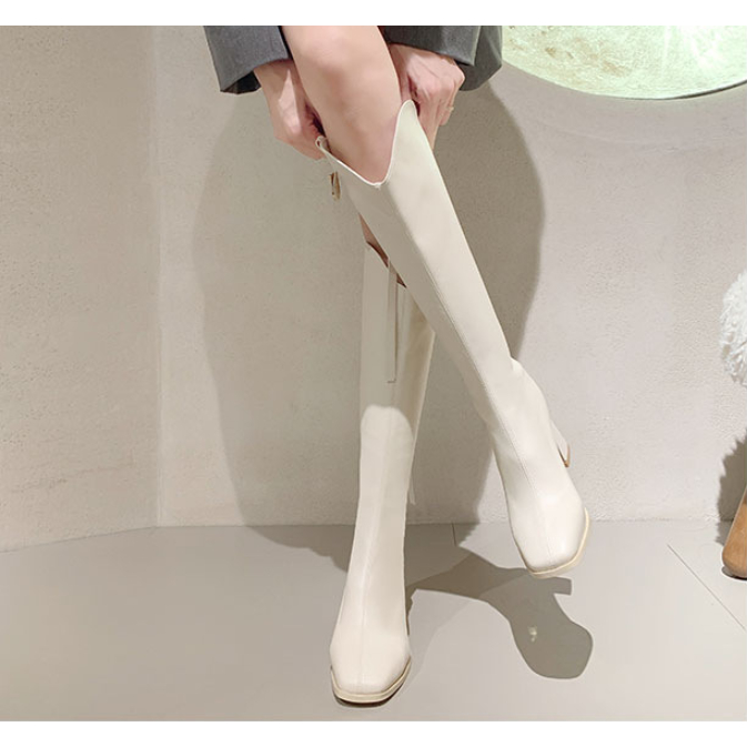 Bốt đùi nữ đế 8phân kéo khoá gót Vàng, khuy vàng da bóng da mềm không đau chân mã LC 33