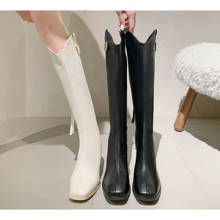 Bốt đùi nữ đế 8phân kéo khoá gót Vàng, khuy vàng da bóng da mềm không đau chân mã LC 33