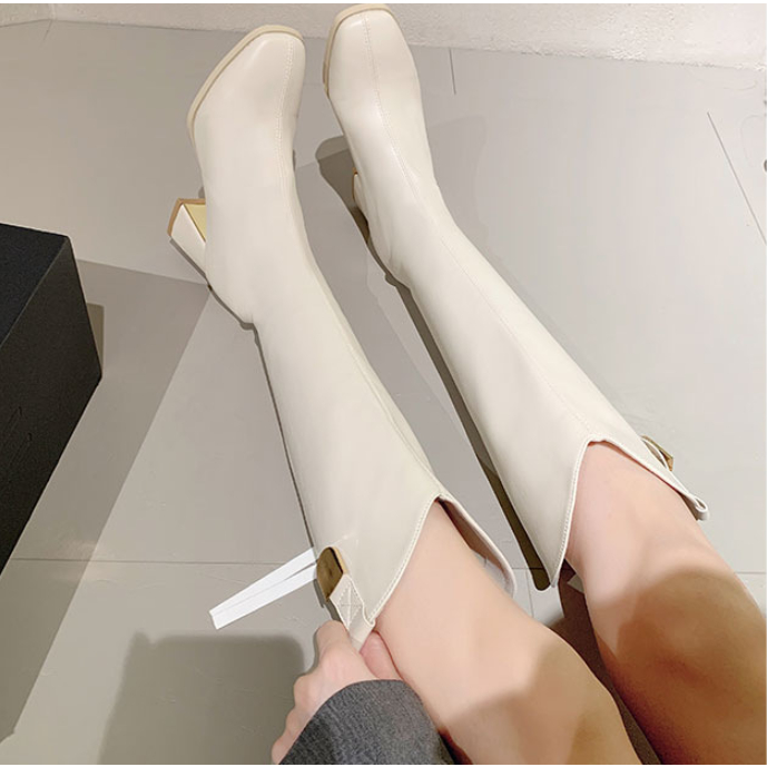 Bốt đùi nữ đế 8phân kéo khoá gót Vàng, khuy vàng da bóng da mềm không đau chân mã LC 33