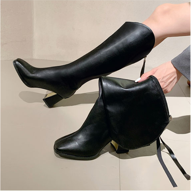 Bốt đùi nữ đế 8phân kéo khoá gót Vàng, khuy vàng da bóng da mềm không đau chân mã LC 33