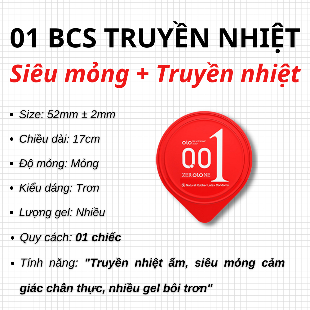 Bao cao su Juncai 0.01 siêu mỏng kéo dài thời gian 01 chiếc bcs