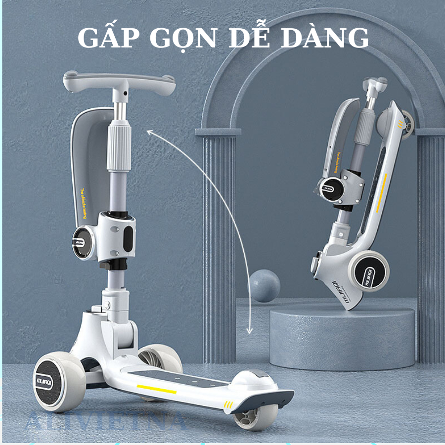 Scooter MIJIAQI  Có Nhạc Và Đèn Phát Sáng Cho Bé, Tải Trọng 100Kg, Điều Chỉnh Được Độ Cao Tay Lái, Yên Xe