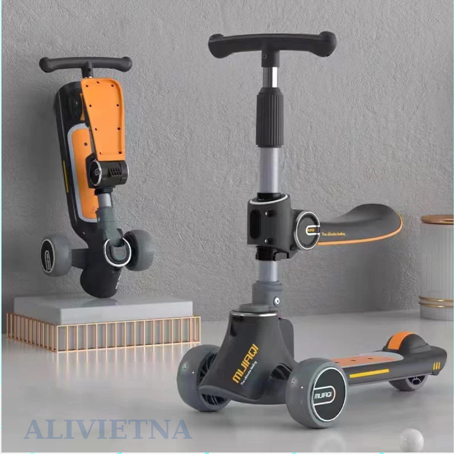 Scooter MIJIAQI  Có Nhạc Và Đèn Phát Sáng Cho Bé, Tải Trọng 100Kg, Điều Chỉnh Được Độ Cao Tay Lái, Yên Xe