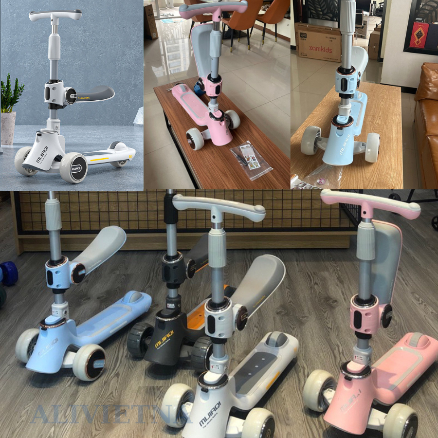 Scooter MIJIAQI  Có Nhạc Và Đèn Phát Sáng Cho Bé, Tải Trọng 100Kg, Điều Chỉnh Được Độ Cao Tay Lái, Yên Xe