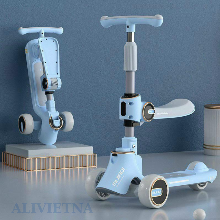 Scooter MIJIAQI  Có Nhạc Và Đèn Phát Sáng Cho Bé, Tải Trọng 100Kg, Điều Chỉnh Được Độ Cao Tay Lái, Yên Xe