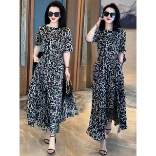 Đầm. Lụa Hoạ Tiết Chữ Dáng Dài