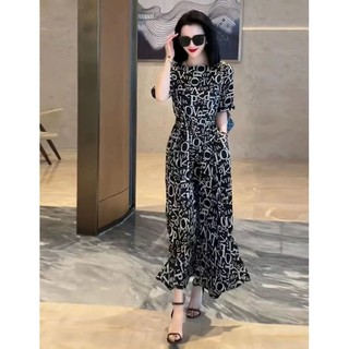 Đầm. Lụa Hoạ Tiết Chữ Dáng Dài