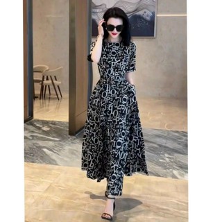 Đầm. Lụa Hoạ Tiết Chữ Dáng Dài