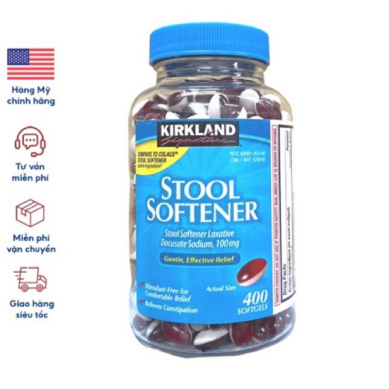 Viên uống nhuận tràng date 2025 táo bón Kirkland Stool Softener hỗ trợ hệ tiêu hóa  -  Hàng Mỹ