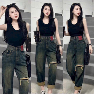 nhatran - Quần jean baggy nữ lưng cao chất jean cotton QC phom dài 94cm MS0921 - 0827