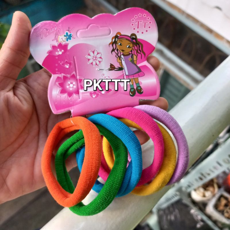 Tép 6 dây cột tóc màu thun mềm,mịn (bản 1cm,thun 5-6cm)