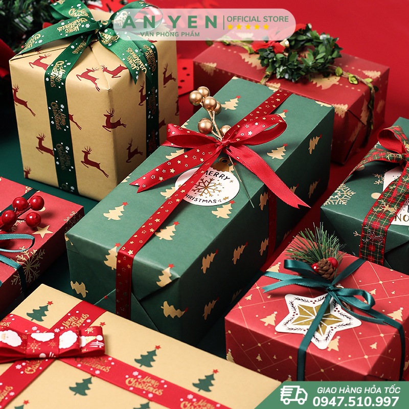 Giấy Bọc Quà Noel Kraft  Vintage, gói quà giáng sinh Giấy Báo Bọc Hoa màu nâu Hàn Quốc nhám xi măng khổ lớn  Cỡ vừa 73x