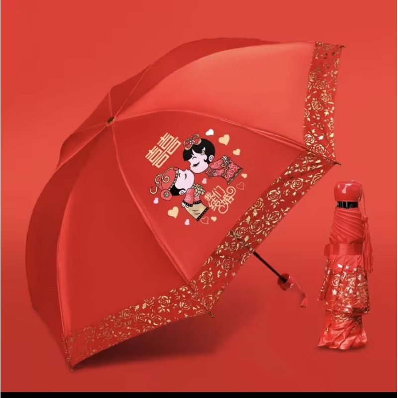 Dù Đỏ Dù Gấp Cưới Cưới Dù Cưới Cô Dâu Xuất Giá Ren Hôn Lễ Kiểu Trung Quốc Đi Ra Ngoài