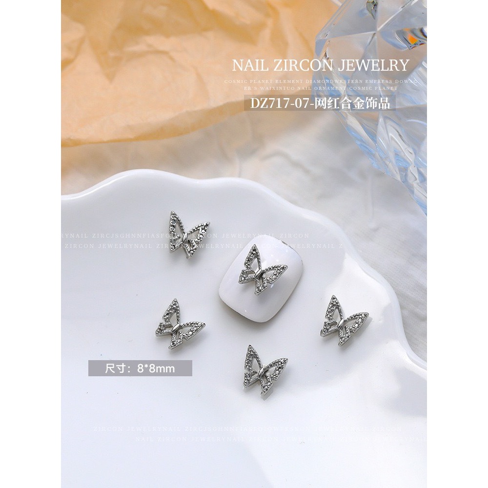 Set 10 charm bạc hình bướm mini trang trí móng tay