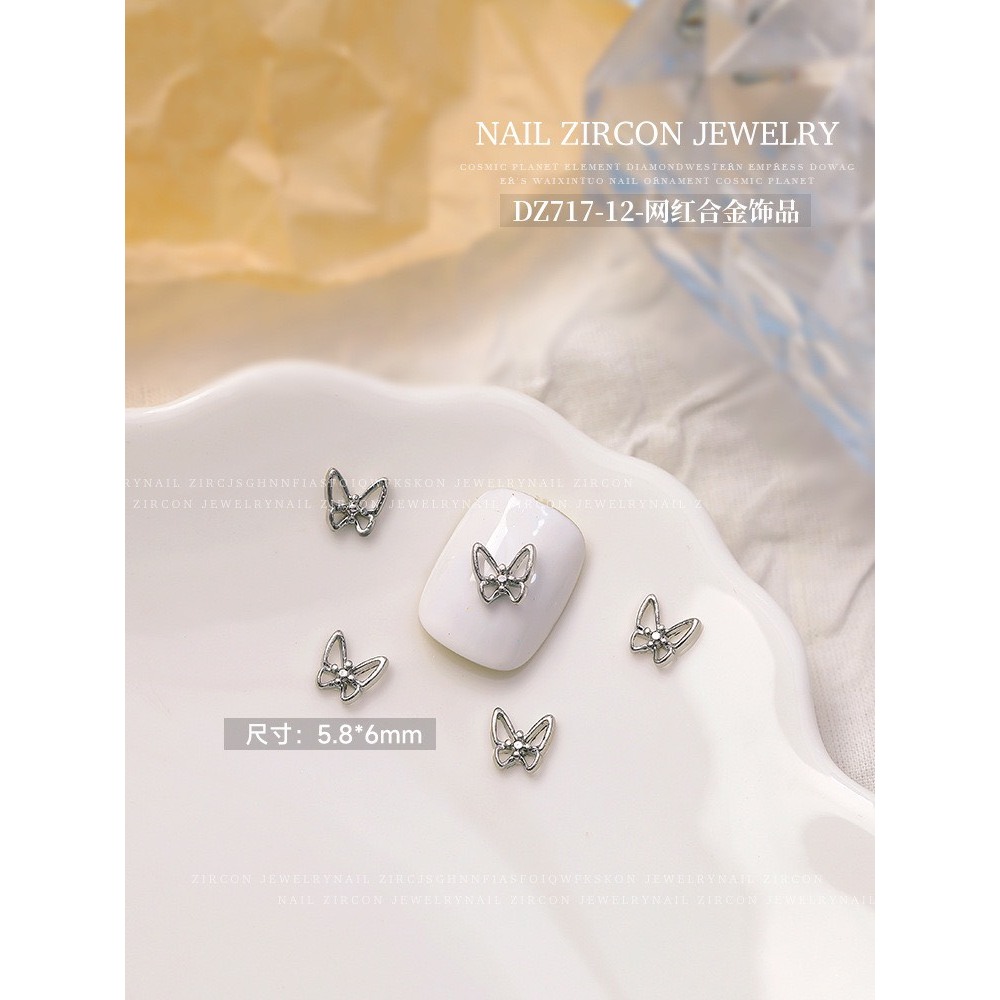 Set 10 charm bạc hình bướm mini trang trí móng tay
