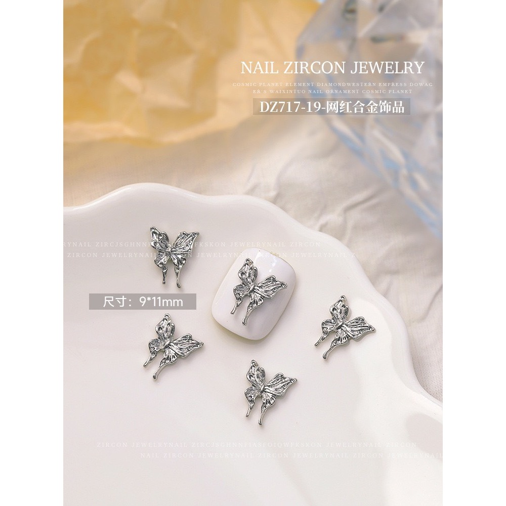 Set 10 charm bạc hình bướm mini trang trí móng tay