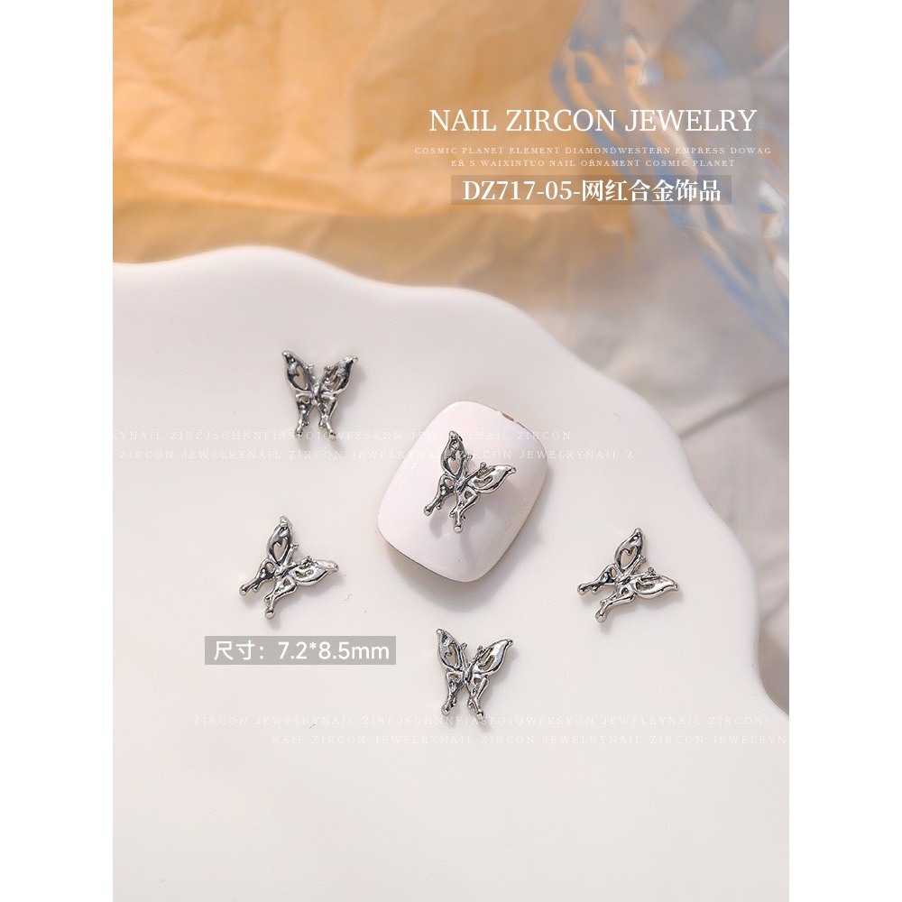 Set 10 charm bạc hình bướm mini trang trí móng tay